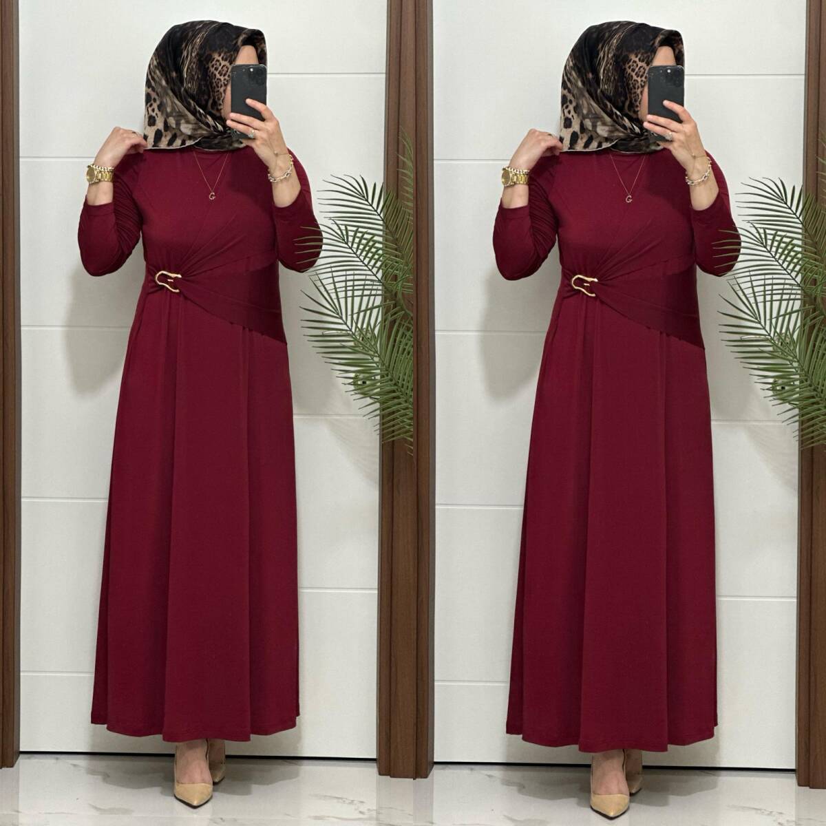 6621 K 170 BORDO BEL TOKALI SANDY ELBİSE - 4