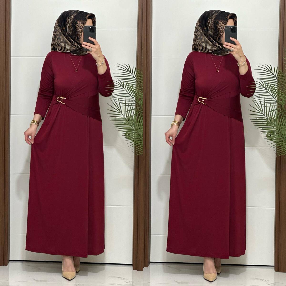 6621 K 170 BORDO BEL TOKALI SANDY ELBİSE - 3