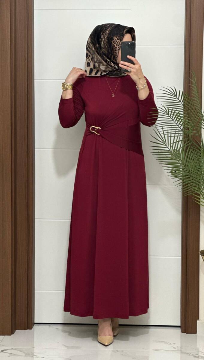 6621 K 170 BORDO BEL TOKALI SANDY ELBİSE - 2