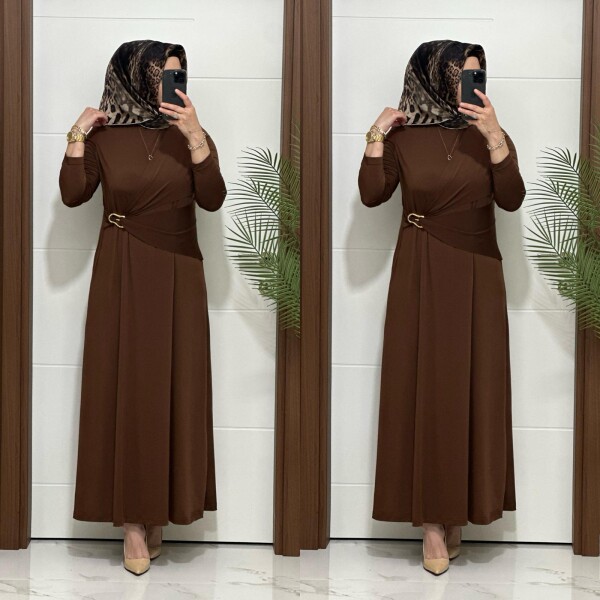 6621 K 170 KAHVE BEL TOKALI SANDY ELBİSE - 3