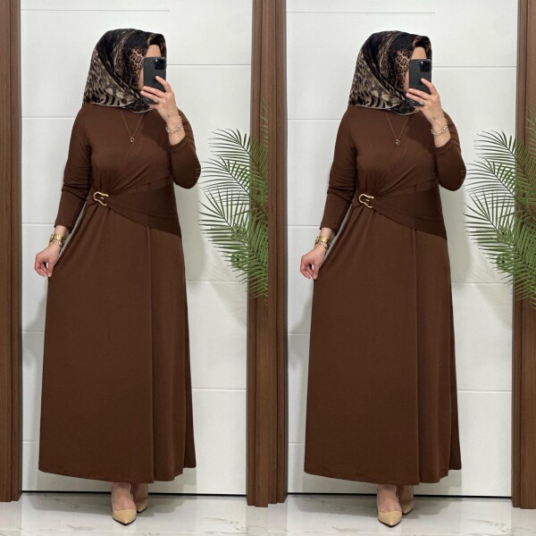 6621 K 170 KAHVE BEL TOKALI SANDY ELBİSE - 4