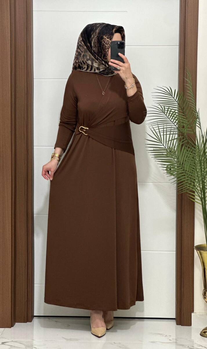 6621 K 170 KAHVE BEL TOKALI SANDY ELBİSE - 1