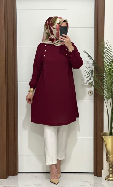 6656 K 100 BORDO MİRA TAŞ DETAYLI BÜYÜK BEDEN TUNİK - MODA ALMİRA