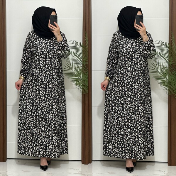 6315 K 80 SİYAH ÇİÇEK DESEN BÜRÜMCÜK ELBİSE - 3