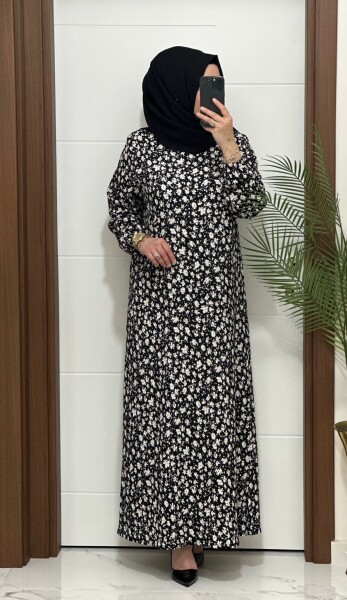 6315 K 80 SİYAH ÇİÇEK DESEN BÜRÜMCÜK ELBİSE - 2