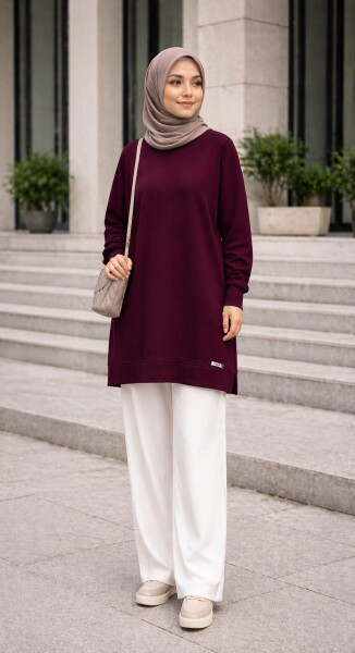 6801 K 60 BORDO SPOR TUNİK - MODA ALMİRA