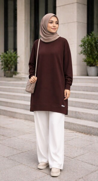 6801 K 60 KAHVE SPOR TUNİK - MODA ALMİRA