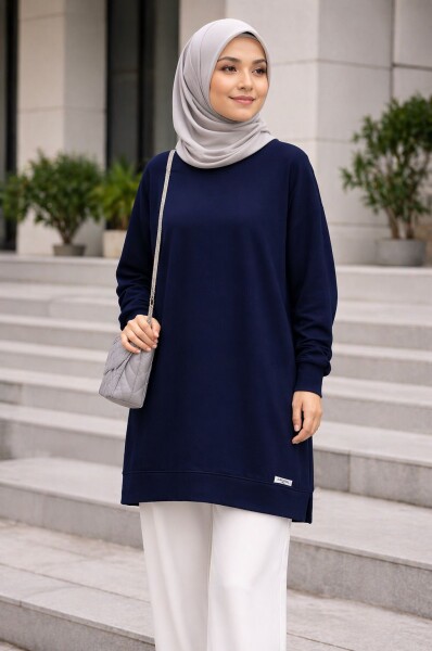 6801 K 60 LACİVERT SPOR TUNİK - MODA ALMİRA