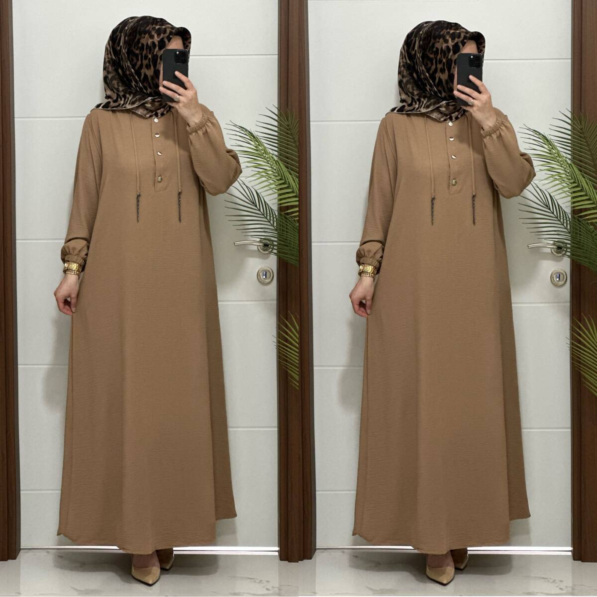 5858 K-80 CAMEL GÜLAY ELBİSE - 2