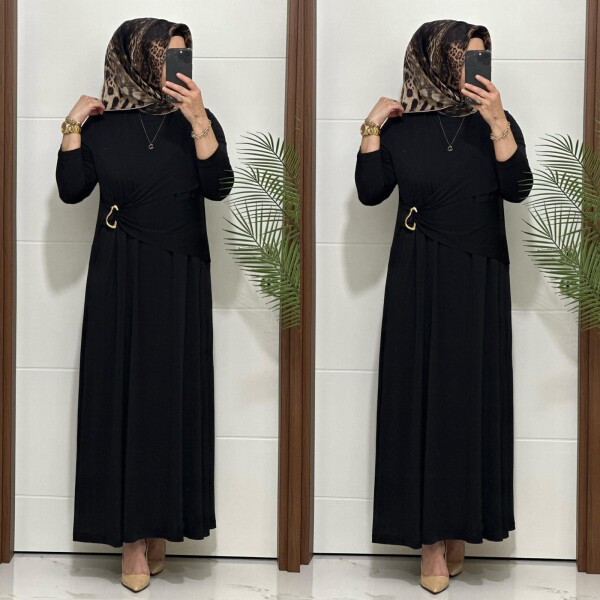 6621 K 170 SİYAH BEL TOKALI SANDY ELBİSE - 3