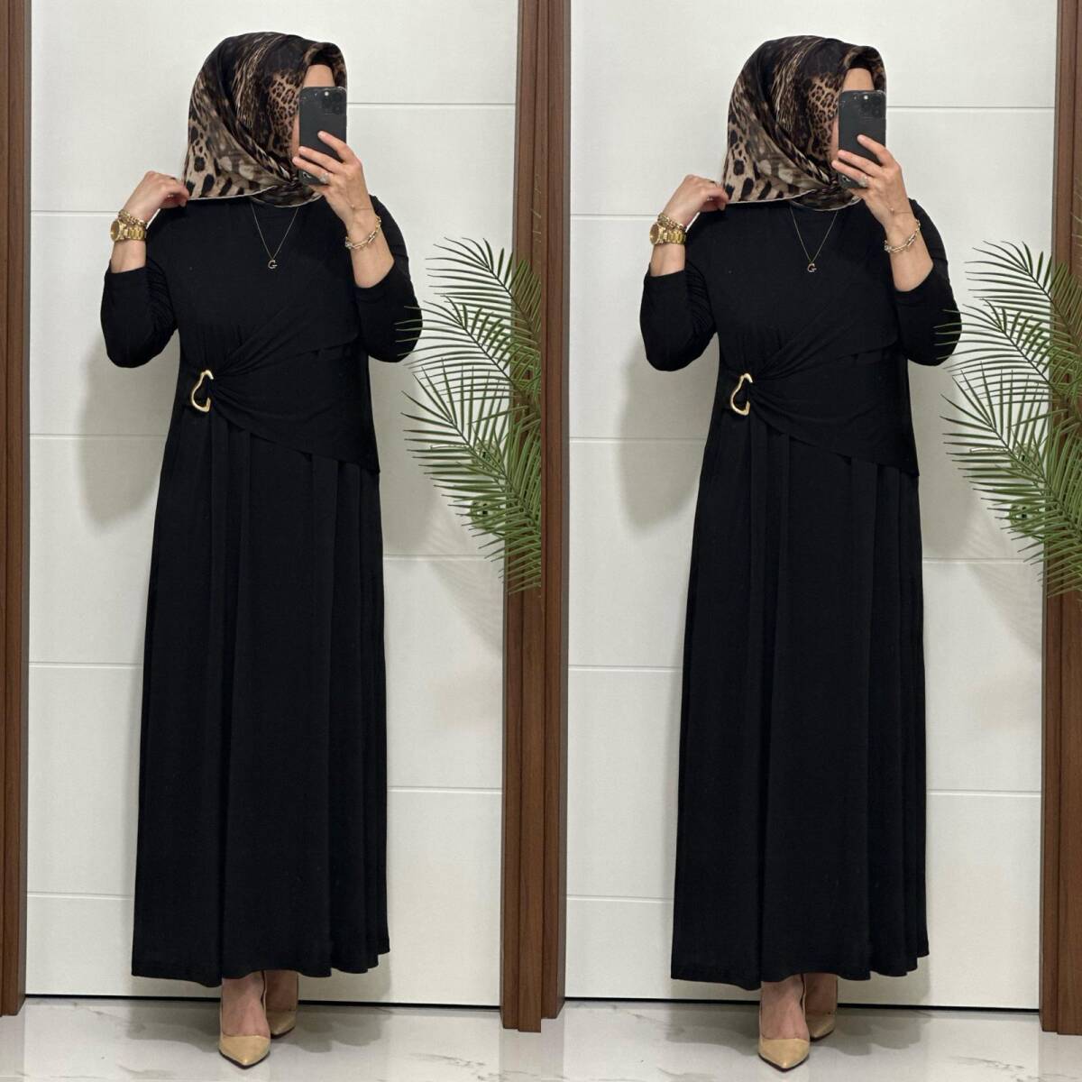 6621 K 170 SİYAH BEL TOKALI SANDY ELBİSE - 3