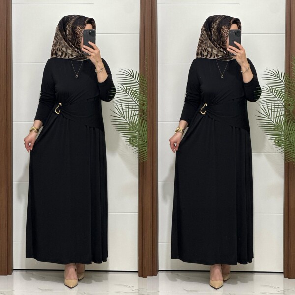 6621 K 170 SİYAH BEL TOKALI SANDY ELBİSE - 4