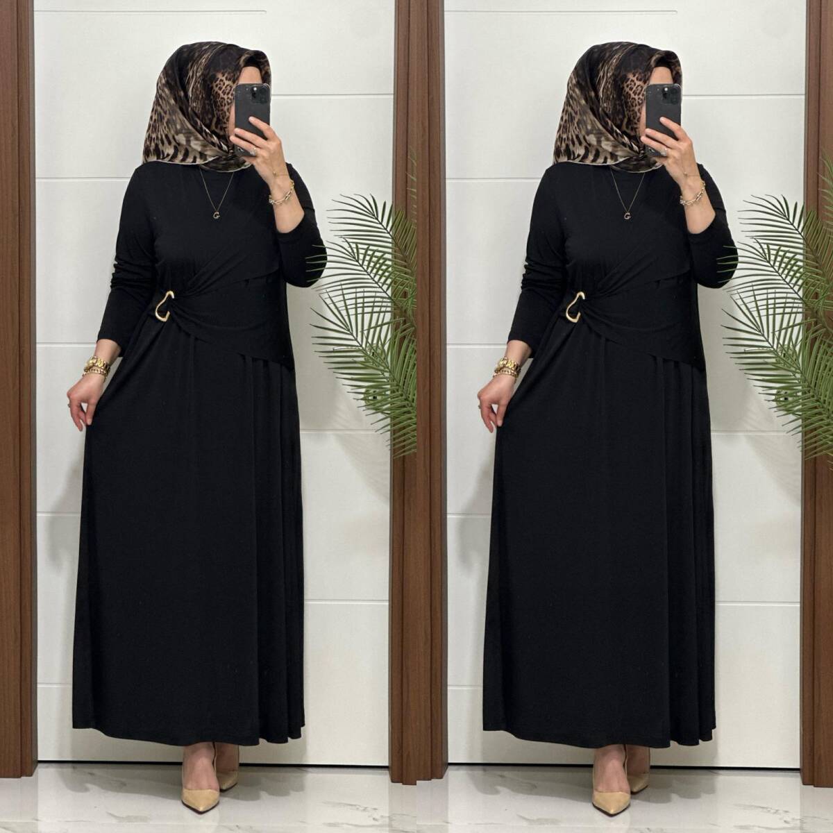 6621 K 170 SİYAH BEL TOKALI SANDY ELBİSE - 4