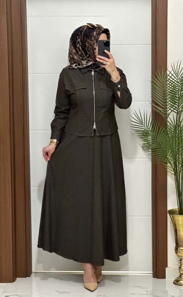 8705 K 220 KAHVERENK CEKET ETEK LAL TAKIM - MODA ALMİRA