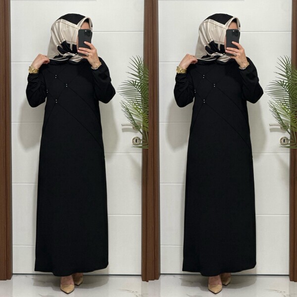 F10 K 80 SİYAH ÇAPRAZ ÇIMALI TAŞLI ELBİSE - 3