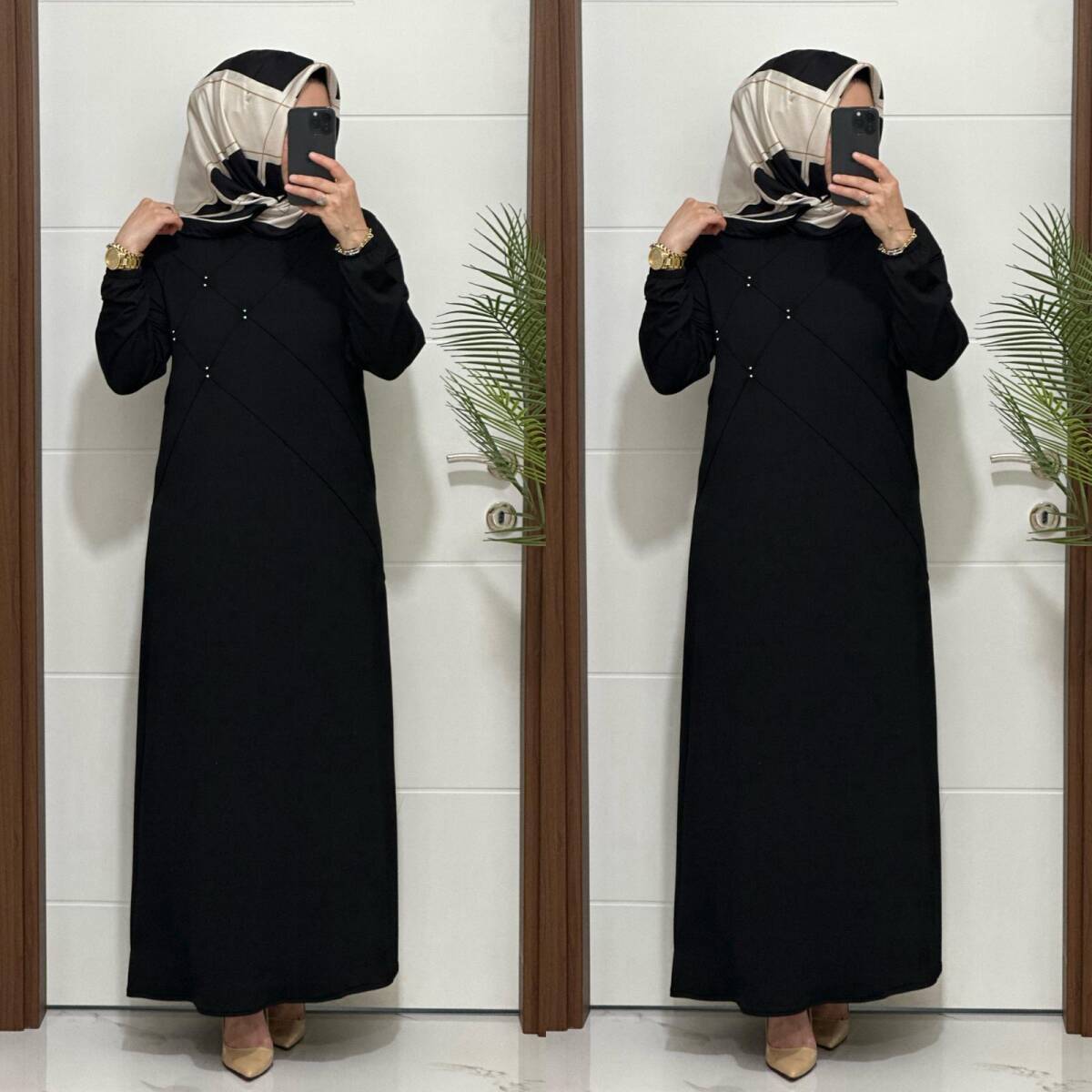 F10 K 80 SİYAH ÇAPRAZ ÇIMALI TAŞLI ELBİSE - 3