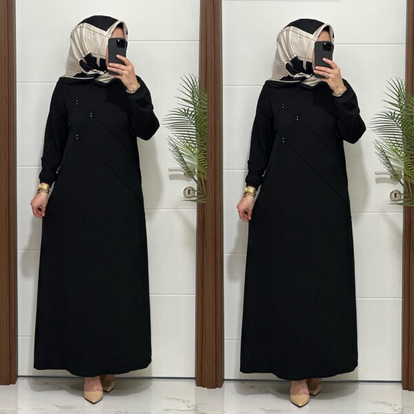 F10 K 80 SİYAH ÇAPRAZ ÇIMALI TAŞLI ELBİSE - 4