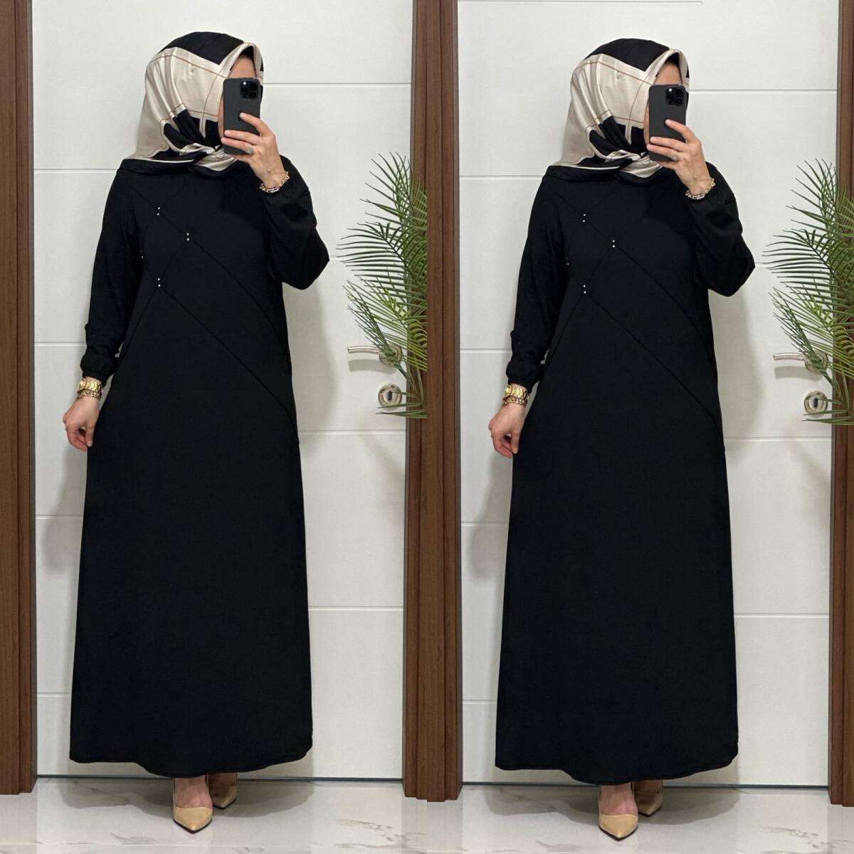 F10 K 80 SİYAH ÇAPRAZ ÇIMALI TAŞLI ELBİSE - 4