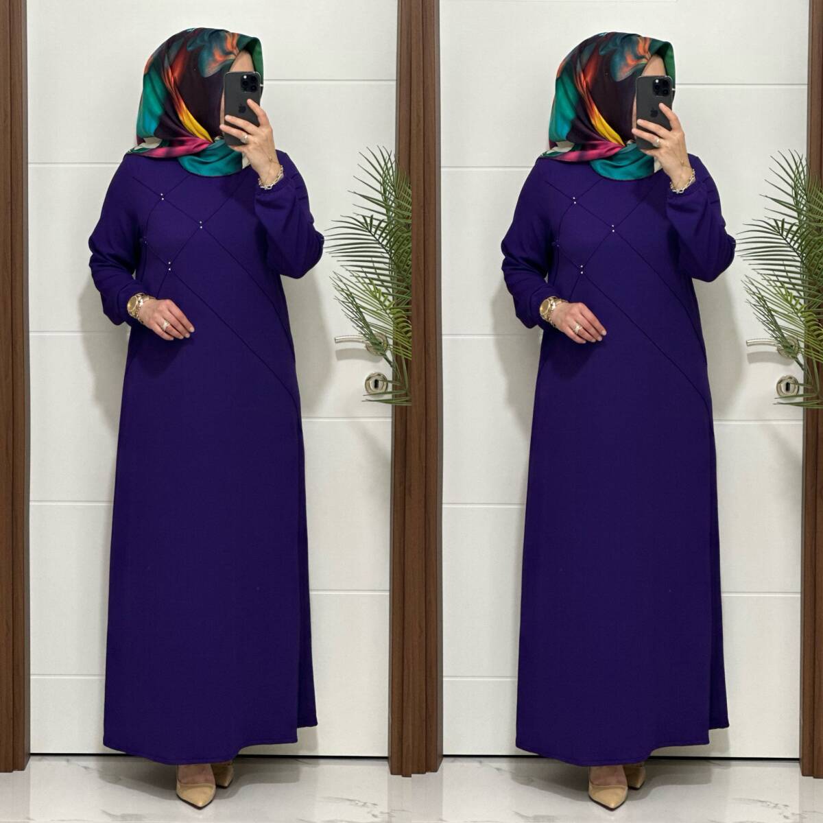 F10 K 80 MOR ÇAPRAZ ÇIMALI TAŞLI ELBİSE - 4