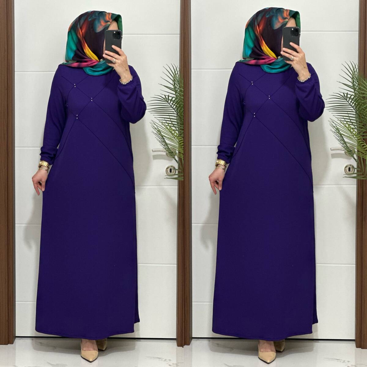 F10 K 80 MOR ÇAPRAZ ÇIMALI TAŞLI ELBİSE - 3