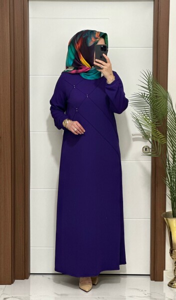 F10 K 80 MOR ÇAPRAZ ÇIMALI TAŞLI ELBİSE - 2