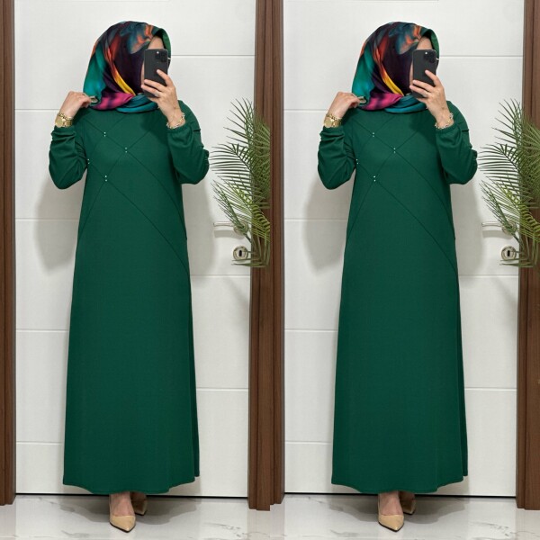 F10 K 80 ZÜMRÜT YEŞİLİ ÇAPRAZ ÇIMALI TAŞLI ELBİSE - 4