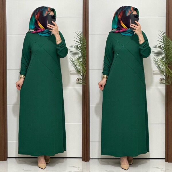 F10 K 80 ZÜMRÜT YEŞİLİ ÇAPRAZ ÇIMALI TAŞLI ELBİSE - 3