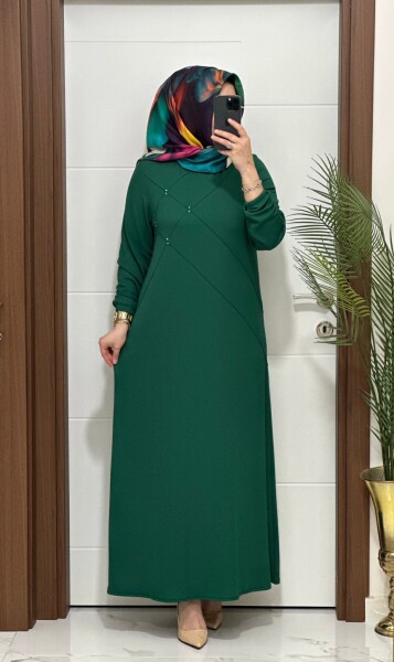 F10 K 80 ZÜMRÜT YEŞİLİ ÇAPRAZ ÇIMALI TAŞLI ELBİSE - MODA ALMİRA