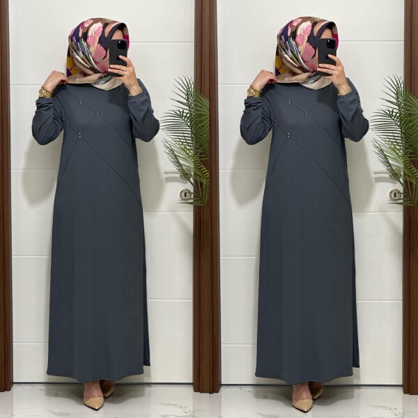 F10 K 80 ANTRASİT ÇAPRAZ ÇIMALI TAŞLI ELBİSE - 3