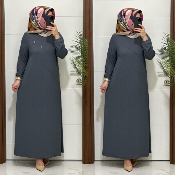 F10 K 80 ANTRASİT ÇAPRAZ ÇIMALI TAŞLI ELBİSE - 4