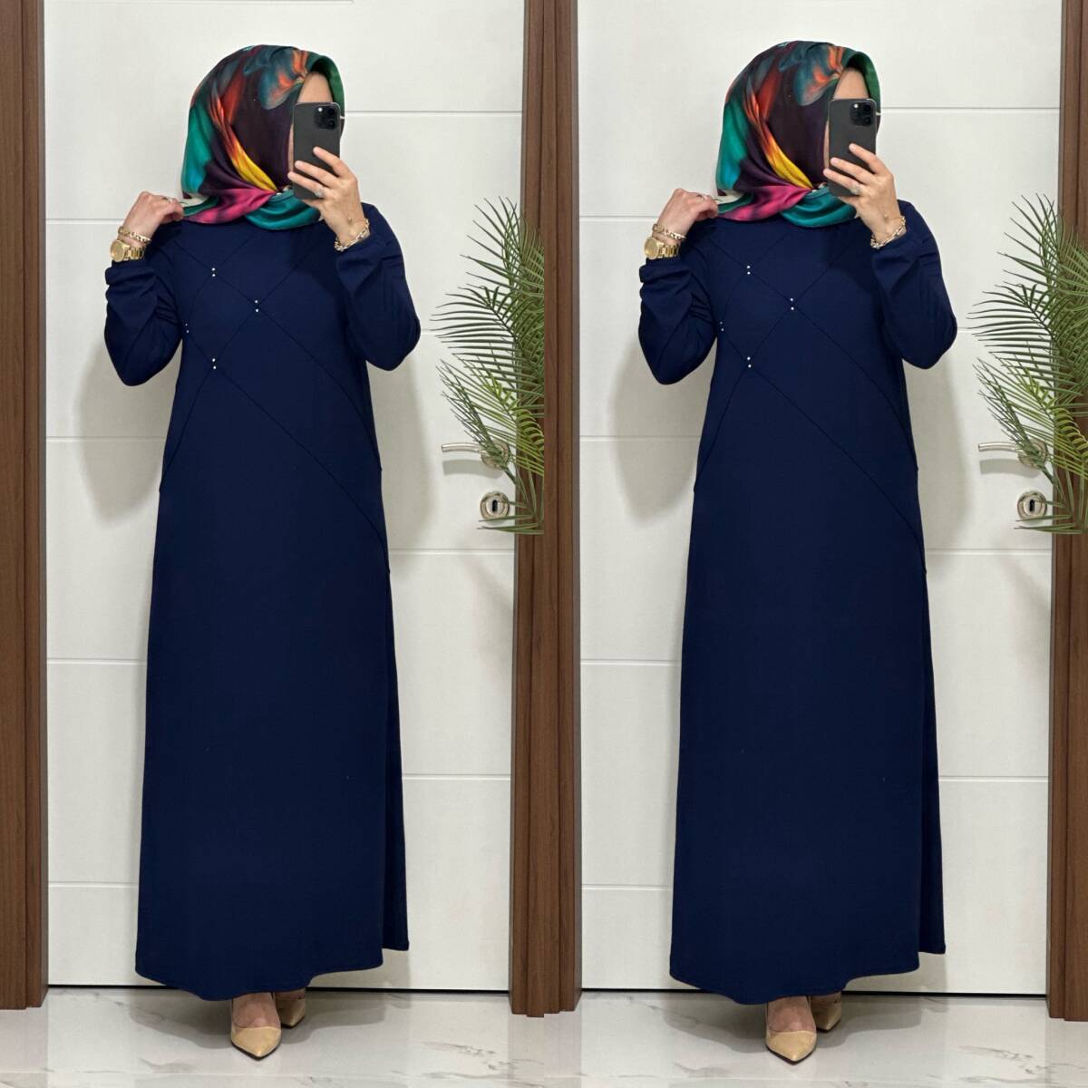 F10 K 80 LACİVERT ÇAPRAZ ÇIMALI TAŞLI ELBİSE - 3