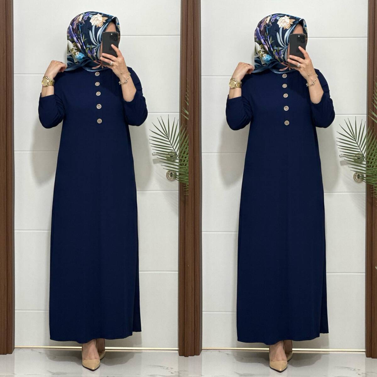 F12 K 80 LACİVERT ÖNÜ DÜGMELİ DİLARA ELBİSE - 3