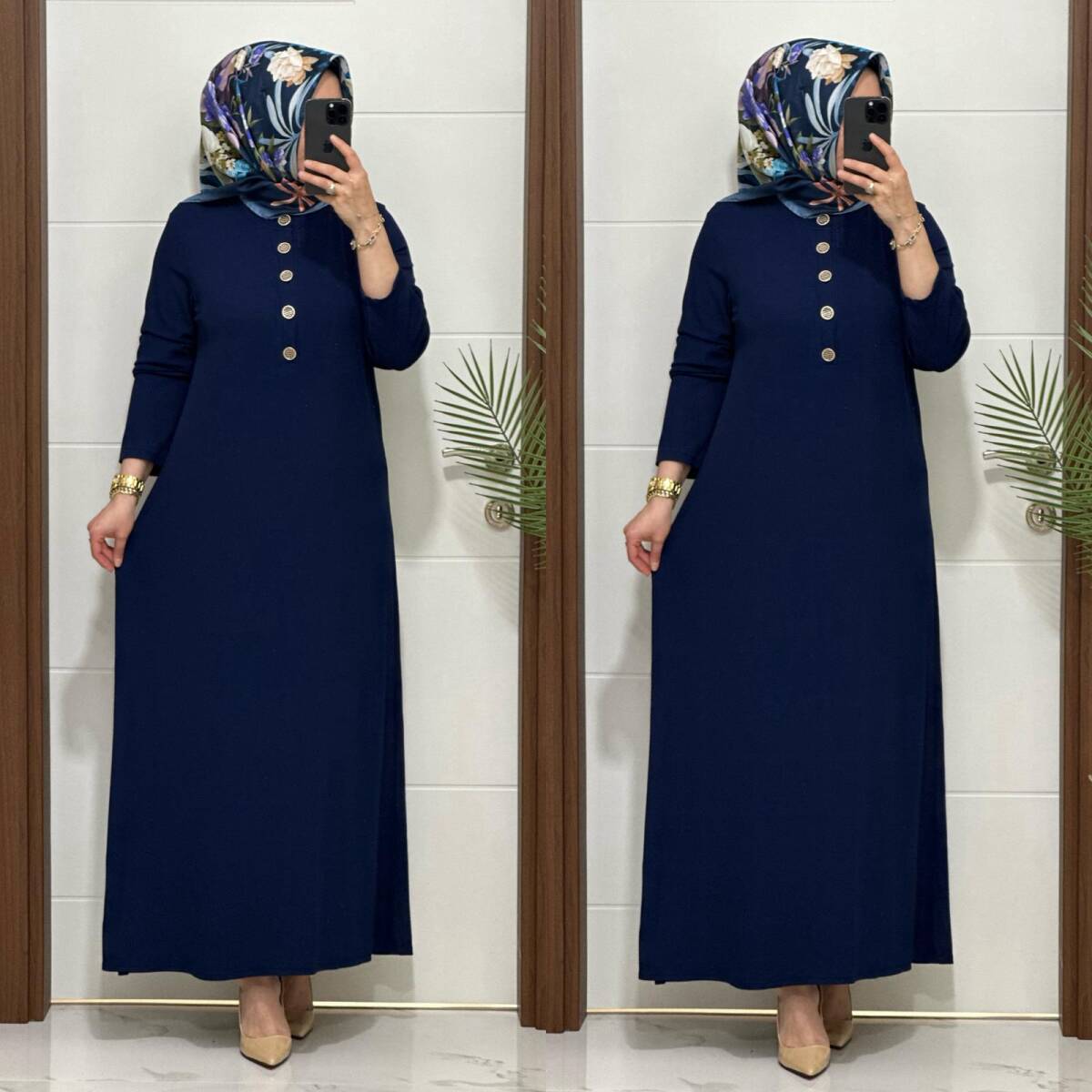 F12 K 80 LACİVERT ÖNÜ DÜGMELİ DİLARA ELBİSE - 4