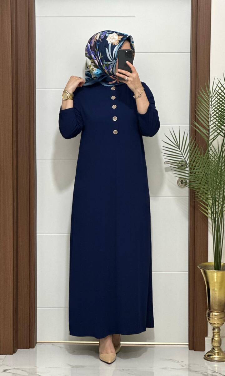 F12 K 80 LACİVERT ÖNÜ DÜGMELİ DİLARA ELBİSE - 2