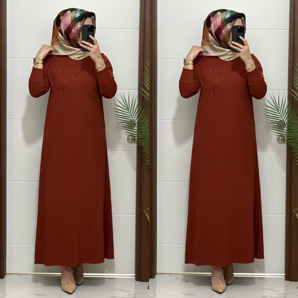 F10 K 80 KİREMİT ÇAPRAZ ÇIMALI TAŞLI ELBİSE - 3