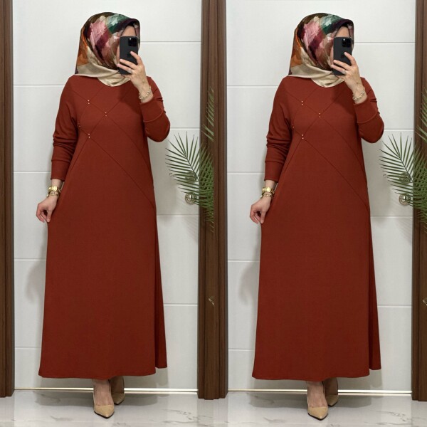 F10 K 80 KİREMİT ÇAPRAZ ÇIMALI TAŞLI ELBİSE - 2