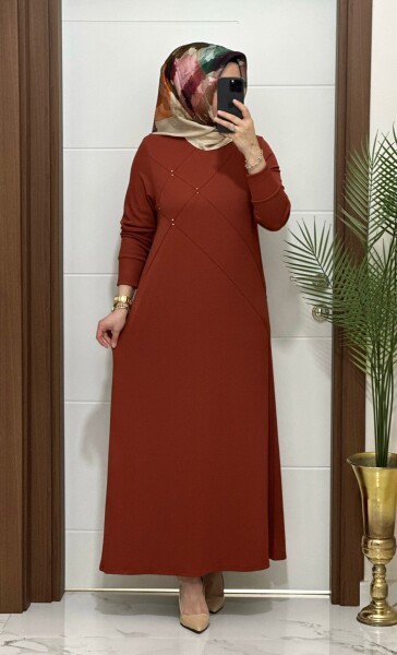 F10 K 80 KİREMİT ÇAPRAZ ÇIMALI TAŞLI ELBİSE - 5