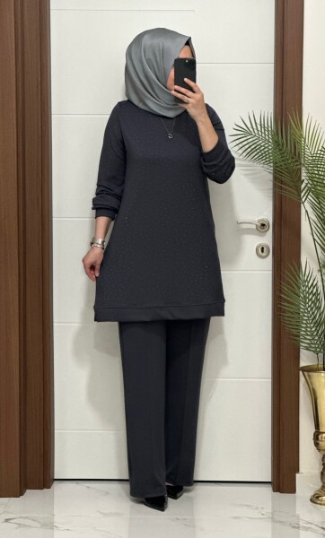 9867 K GRİ TAŞLI MODAL TAKIM - MODA ALMİRA