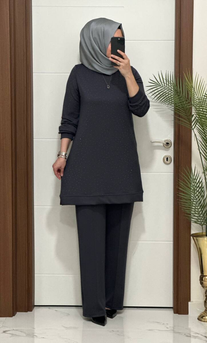 9867 K GRİ TAŞLI MODAL TAKIM - 1