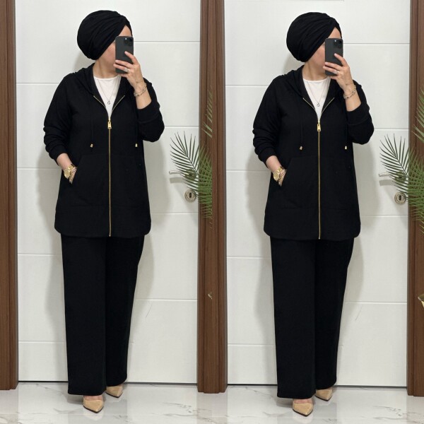 25921 K180 SİYAH KANGURU CEPLİ KAPSONLU TAKIM - 4