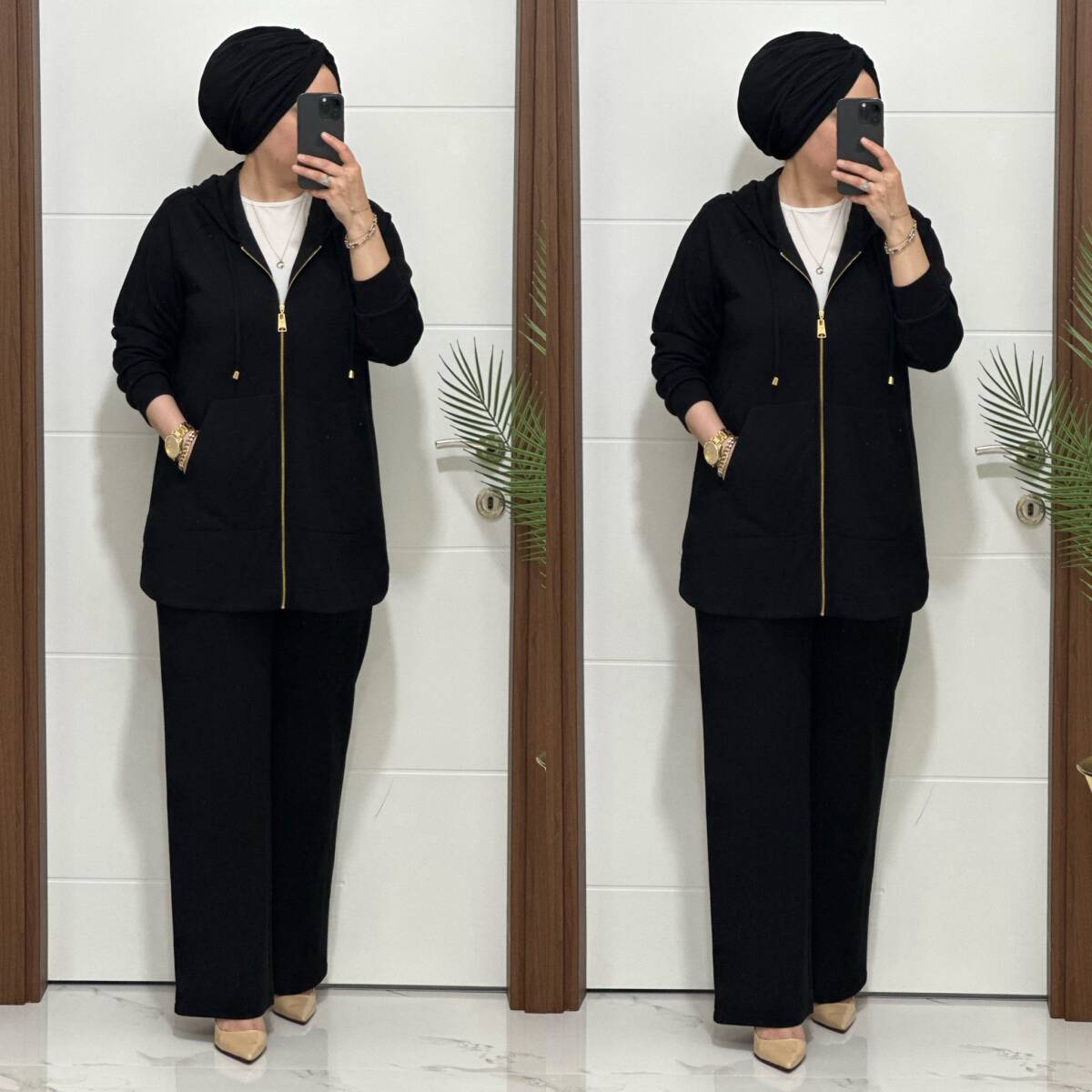 25921 K180 SİYAH KANGURU CEPLİ KAPSONLU TAKIM - 4