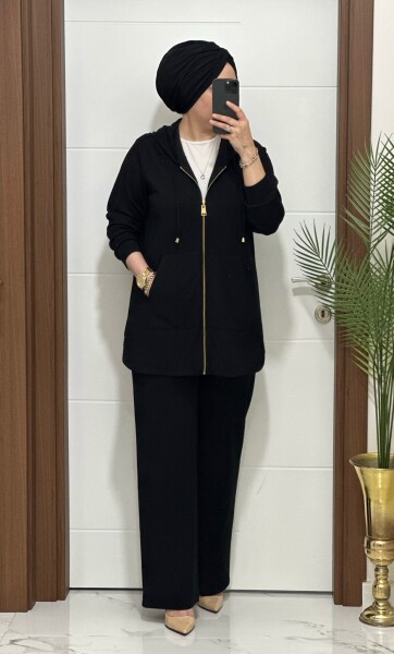 25921 K180 SİYAH KANGURU CEPLİ KAPSONLU TAKIM - 2