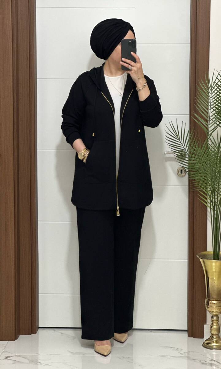 25921 K180 SİYAH KANGURU CEPLİ KAPSONLU TAKIM - 3