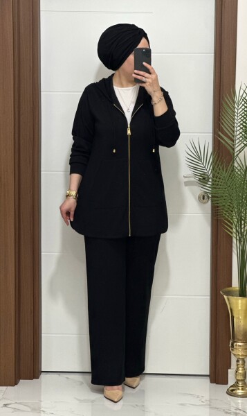 25921 K180 SİYAH KANGURU CEPLİ KAPSONLU TAKIM - MODA ALMİRA