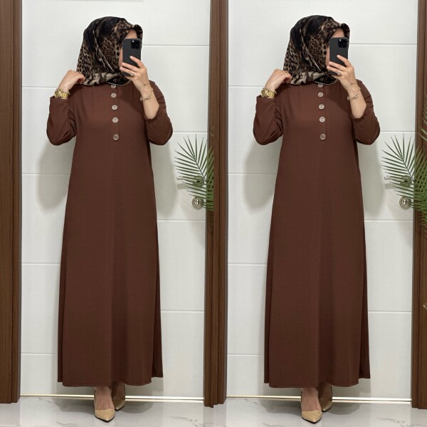 F12 K 80 KAHVERENGİ ÖNÜ DÜGMELİ DİLARA ELBİSE - 4