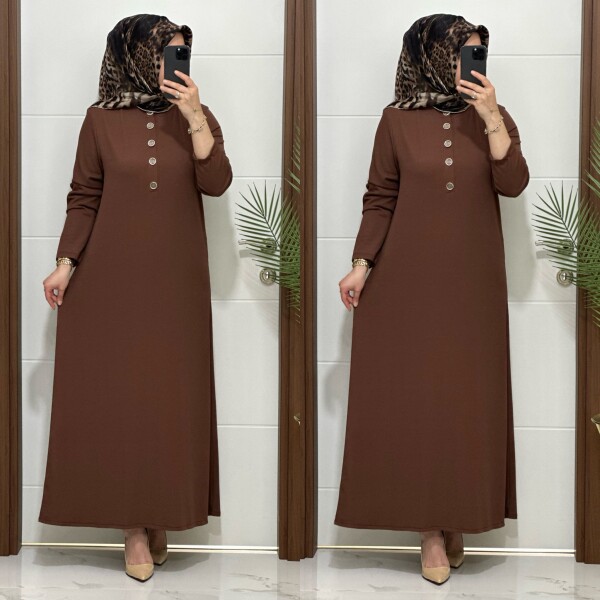 F12 K 80 KAHVERENGİ ÖNÜ DÜGMELİ DİLARA ELBİSE - 3