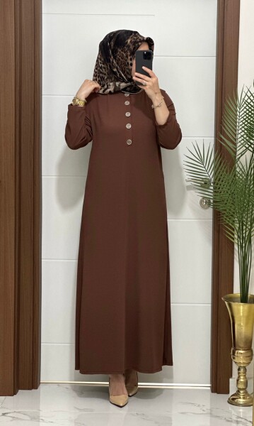 F12 K 80 KAHVERENGİ ÖNÜ DÜGMELİ DİLARA ELBİSE - 2