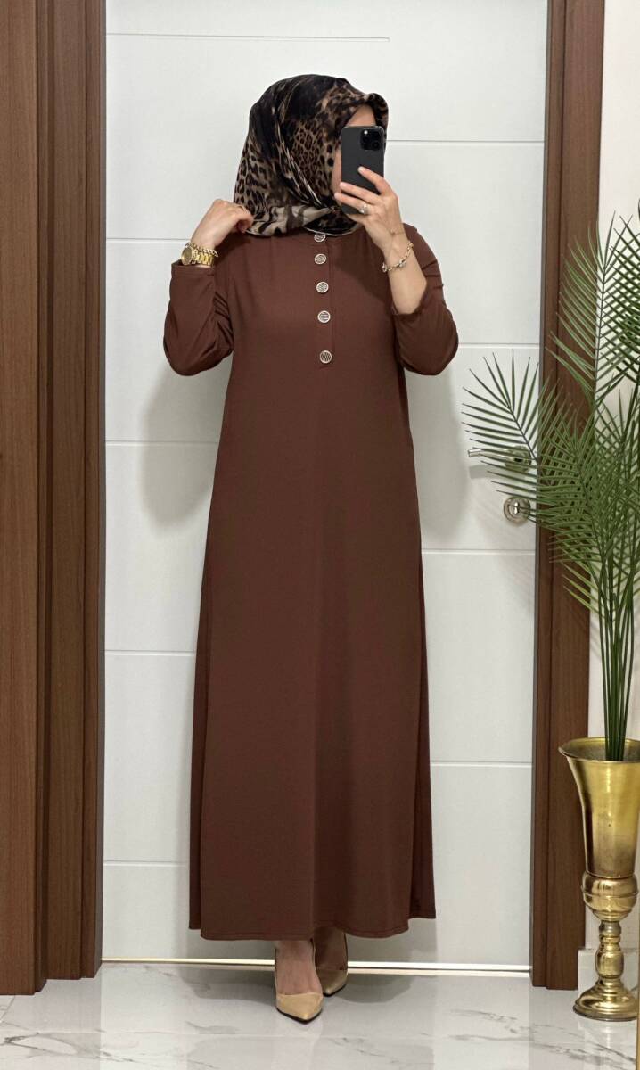 F12 K 80 KAHVERENGİ ÖNÜ DÜGMELİ DİLARA ELBİSE - 2