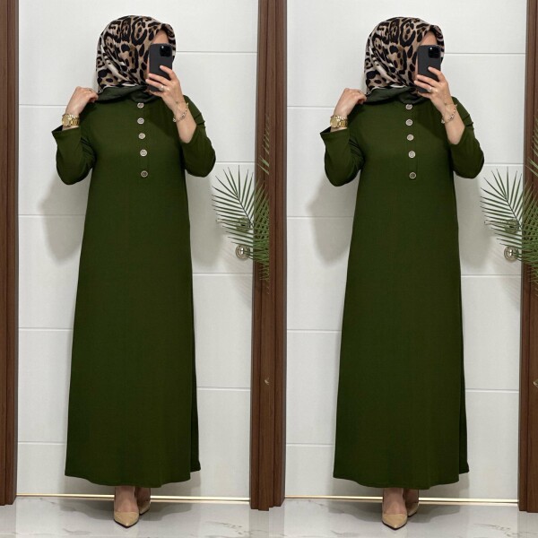 F12 K 80 HAKİ ÖNÜ DÜGMELİ DİLARA ELBİSE - 4