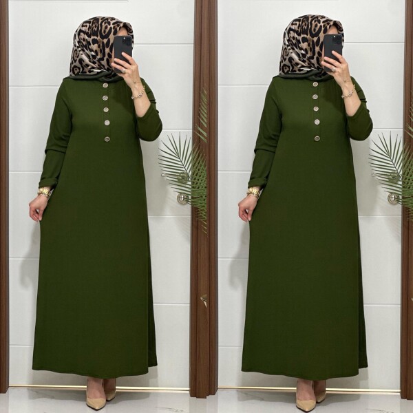 F12 K 80 HAKİ ÖNÜ DÜGMELİ DİLARA ELBİSE - 3